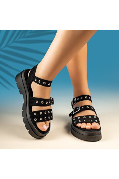 BMoD Women's black suede sandals with thick sole MOD13722