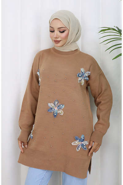 sefamerve Tricotaj cu secțiuni Tunica 3010-08 Cafea cu lapte