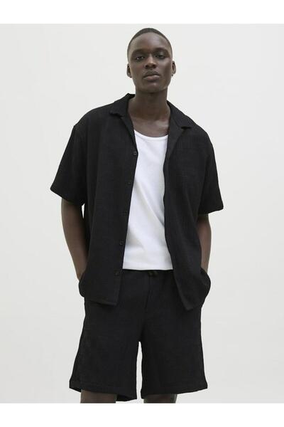 Jack & Jones Ανδρικό μαύρο πουκάμισο Jjematteo Resort Ss Sn 12269636-Μαύρο