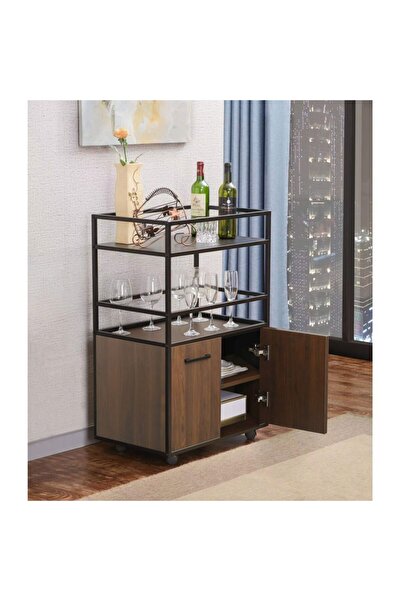 Danube Home خزانة لوكر متعددة الأغراض ببابين وأرفف مفتوحة - لون الجوز/الأسود، خشب هندسي، 60×40×94 سم