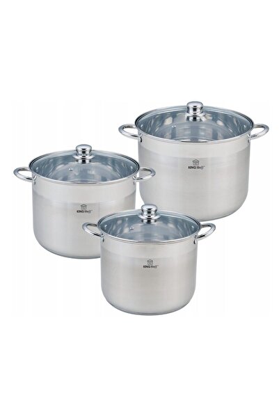 Kinghoff Set 3 oale din inox, cu capac sticla, 5.6l, 7.2l, 9l,