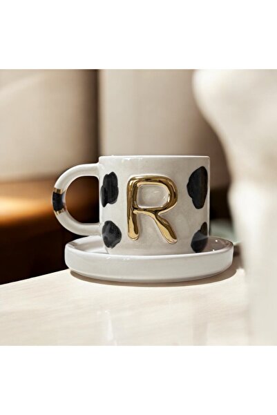 Deniz Kızı Seramik Letter R Handmade Ceramic Cup