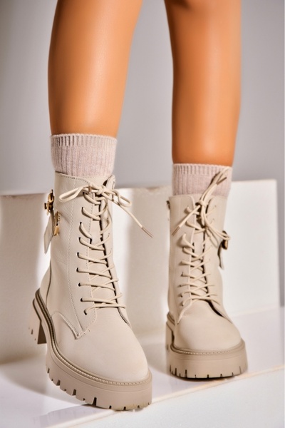 Joana Elysa Women's Faux Leather Fur Lined Boots - Beige