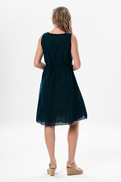 Eliş Şile Bezi Sleeveless Voile Jülide Midi Length Summer Dress Petrol Ptrl