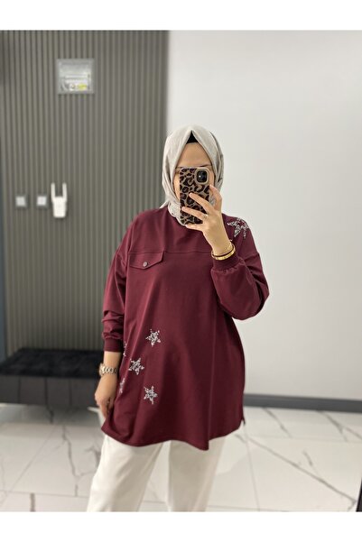 Puane Kadın Tesettür yıldız işlemeli rahat kalıp tunik