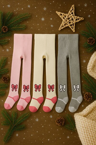 Pico Baby 3'lü Bebek & Çocuk Havlu Fiyonk Desenli Renkli Külotlu Çorap