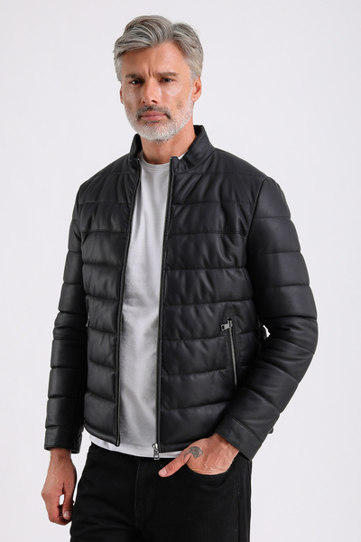 MQ Leather Maroquin Leather Arnold Men's Black Genuine Leather Coat