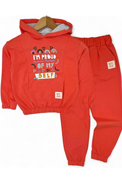 VOY KİDS Girl's 6-7-8-9-10 Years Old Hoodie Transitional Sports Tracksuit Set / Bottom and Top Set