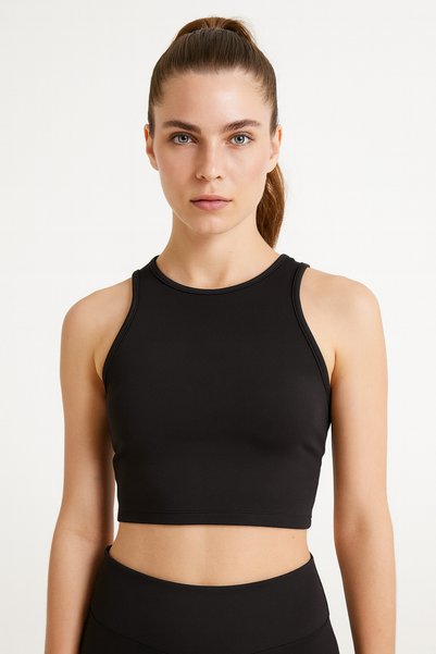 TWINTICKS Black Women's Yoga Pilates Sports Top – Polyamide Fabric Gold Lotus Pattern Crop Tank Top