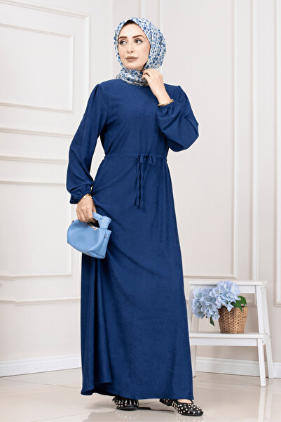 Sevitli Φόρεμα με τούνελ στη μέση κοτλέ Aslı- μπλε κοβαλτίου Μπλε