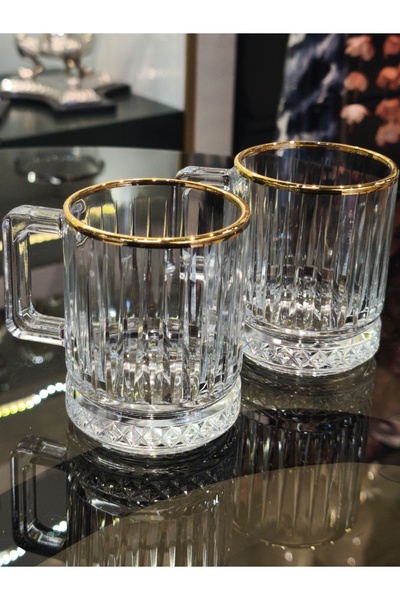 P&ORA PREMIUM KITCHEN PRODUCTS ELYSİA GOLD YALDİZLİ 2 Lİ KULPLU BARDAK 250 CC