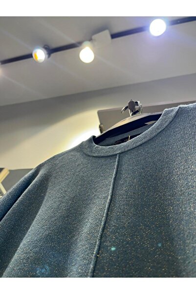 Butik simli triko mavi