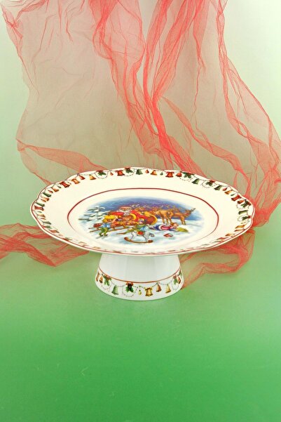 Bursa Porselen Dekor X'mas blue porselen ayaklı tabak