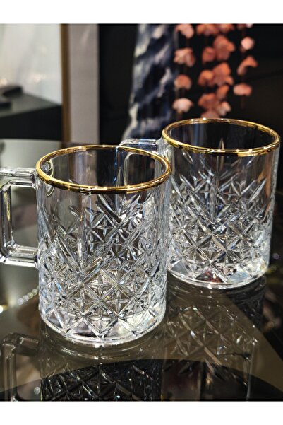 P&ORA PREMIUM KITCHEN PRODUCTS Timeless Gold Gilded 2-Piece Glass with Handle 250 Cc