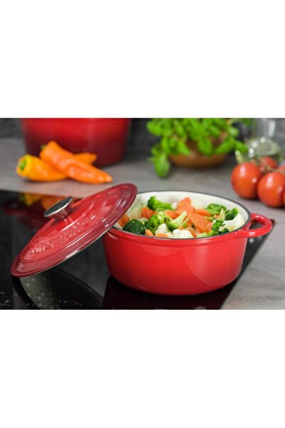 Kinghoff Enameled cast iron pot 2.4 liters, 21cm saucepan with lid, red,