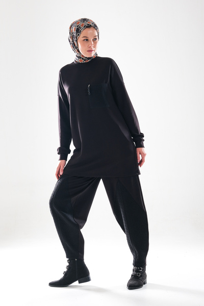 Plistre 2289_Women's Tweed Garni, Crew Neck Hijab Tunic Shalwar Set – with Pockets, Accessories, Harem Pants