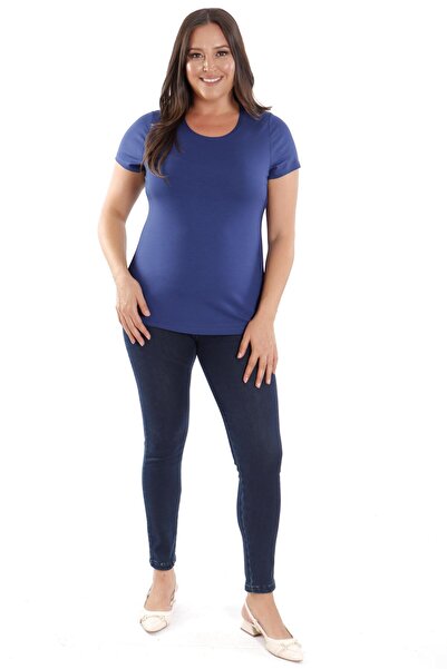 SERTUĞ Trend42plus Mărime mare guler rotund basic Bluză indigo