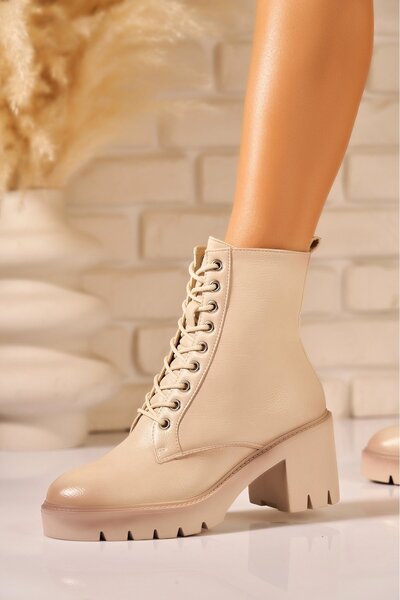 Joana Isobella Beige Lined Boots - Leather, Trendy, 7CM