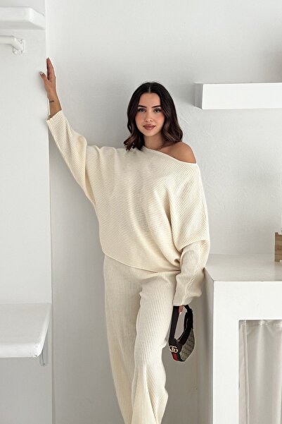 Noi Belis Basic Oversized Boat Neck Knitwear Bottom-Top Set Aw25Au0024