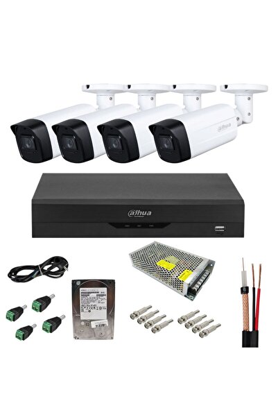 DAHUA sistem de supraveghere analogic cu 4 camere 2MP Full HD, IR 80m, SmartIR, DVR 4 canale + 6 IP
