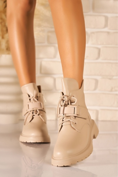 Joana Beige Faux Leather Lined Women's Boots - Hridhya