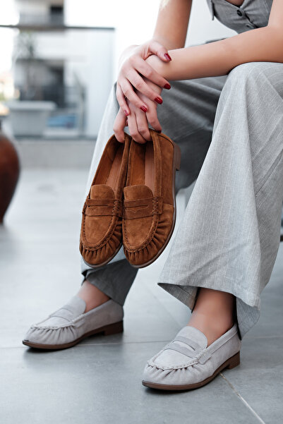 MY DERİ Pantofi de damă Alisy autentici piele întoarsă piele balerini 4227