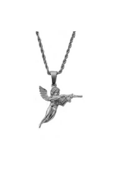 OEM Cupidon AK47 pendant necklace, unisex, 18 inch, silver-plated stainless s...