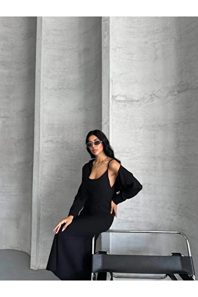 bysoca Set de două piese pentru femei, cămașă crop neagră din material tip st...