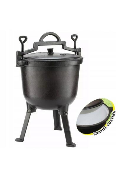 Kinghoff Enameled cast iron cauldron with legs and lid, 4 liters, black,