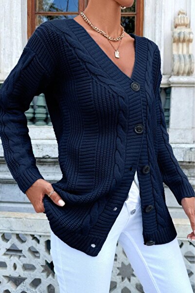 Cemre Life Women's Knitted Buttoned Thick Knitwear Cardigan