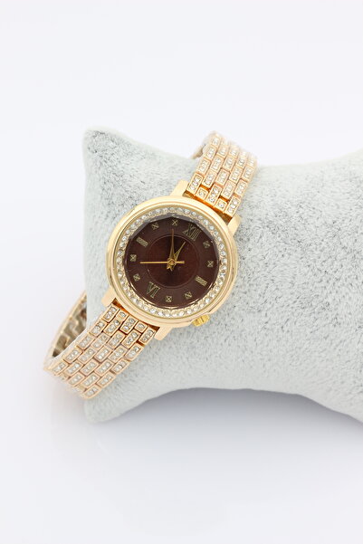 STİL İNCİSİ Gold Luxury Watch, Black Zirconia Stone Steel Watch