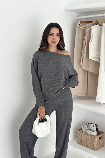 Noi Belis Basic Oversized Boat Neck Knitwear Bottom-Top Set Aw25Au0024