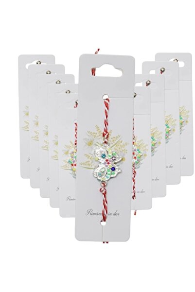 GOLD MARKET Set of 10 Traditional Martisor Bracelets with White-Red Cord, Butterfly Pendant