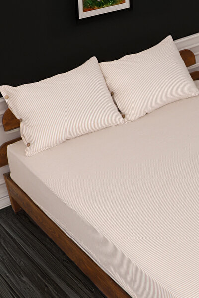 Larispera Double Fitted Sheet Set Cotton Yarn Dyed 180X200Cm Buttoned Pillowcase (50X70Cm2Pcs)