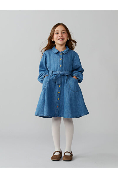 LC Waikiki Sparkling Choices from Shining Store |   Shirt Collar Girls' Jean Dress