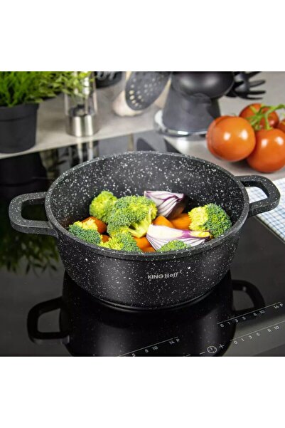 Kinghoff Cratita din aluminiu turnat, cu strat marmorat, cu capac sticla,16 c...