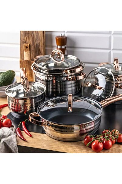 Klausberg 12-piece stainless steel set, with glass lid, 5 pots and a frying p...