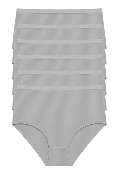 ExLove 6'lı Kadın Yüksek Bel Pamuklu Bato Külot-Ribana Dokulu & Rahat Model