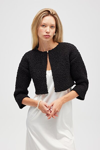 Peraluna Kayla, Plain Knit, Women's Short Knit Cardigan - Black