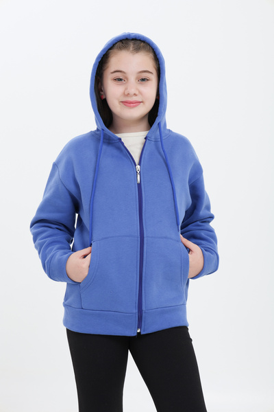 Tight Lady Cardigan pentru fetiță din bumbac organic 100%, cu 3 fire de lână, cu glugă, cu fermoar, cu buzunar cangur