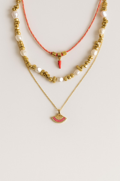 NevoAccessory Yelpaze ve Biberli İnci Detaylı 3'lü Kolye Set - Şık ve Zarif K...