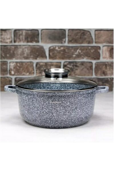 Klausberg Marble-coated aluminum pot with lid, 4.5 liters, 24 cm, gray,