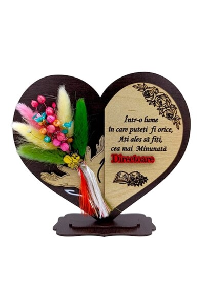 OEM Cadou personalizat pentru directori - inimă din paie wenge de 15 cm cu mesaj