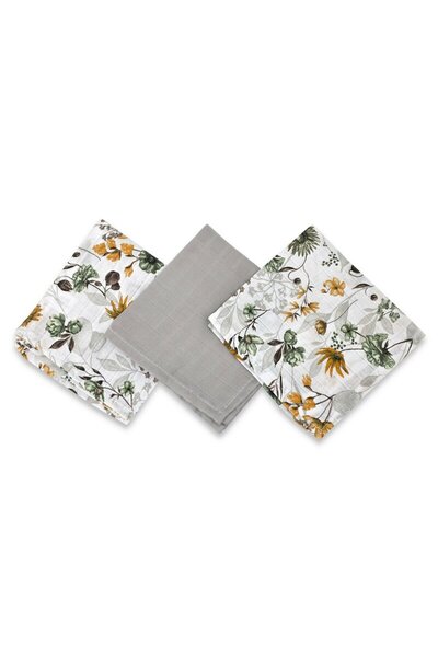 MimiNu Σετ 3 μουσελίνες, MimiNu, Πολυλειτουργική, Βαμβακερή, 30x30 cm, Botani...