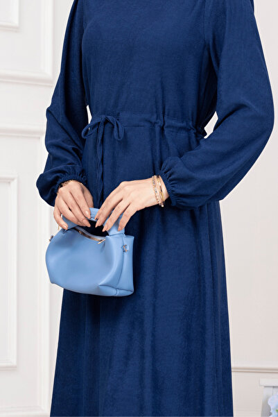 Sevitli Φόρεμα με τούνελ στη μέση κοτλέ Aslı- μπλε κοβαλτίου Μπλε