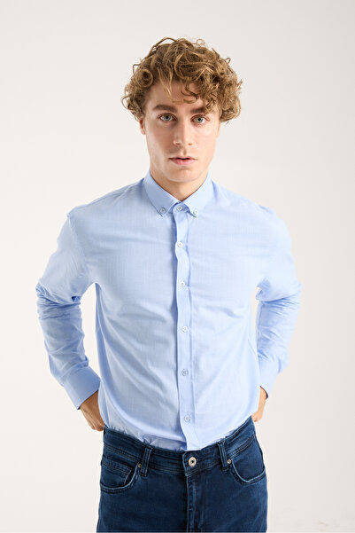 jack carisma СИНЯ ОВЕРСІЗНА БАВОВНЯНА ЛЬНЯНА СОРОЧКА ДЛЯ ЧОЛОВІКІВ