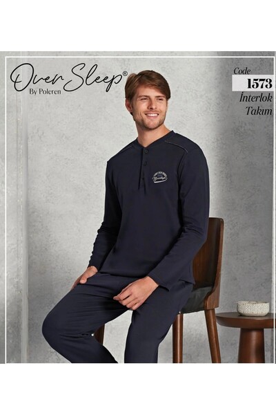 Over Sleep by Poleren Over Sleep Men's Poleren Lacıvert Pajama Set