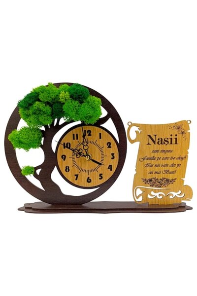 OEM Ceas bonsai cu licheni și mesaj pentru nași, 30x20 cm