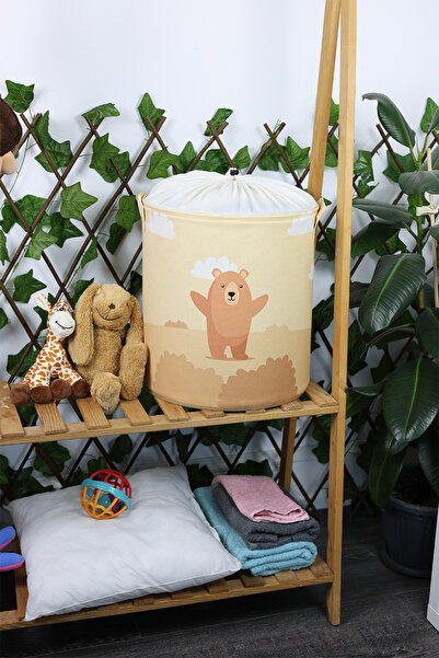 LUXWAY HOME Küçük Ayı Baskılı Fileli Oyuncak Çamaşı Kirli Düzenleyici Sepet 3...