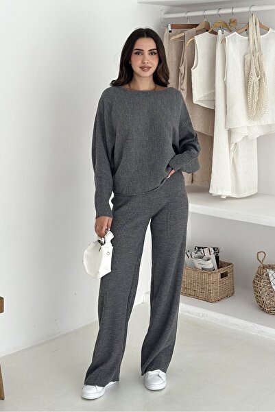 Noi Belis Basic Oversized Boat Neck Knitwear Bottom-Top Set Aw25Au0024